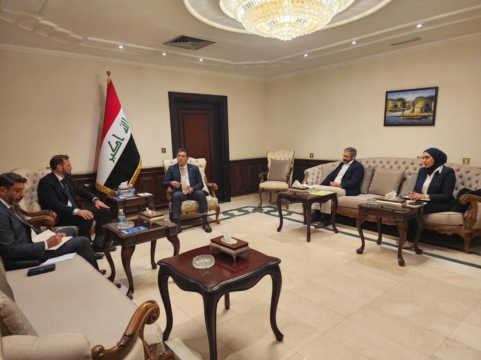 The Advisor to the Prime Minister for International Investment Affairs and ( H.E. Ambassador Mr. Pascal Reyntjens ) Chief of Mission of the International Organization for Migration (IOM) in Iraq
